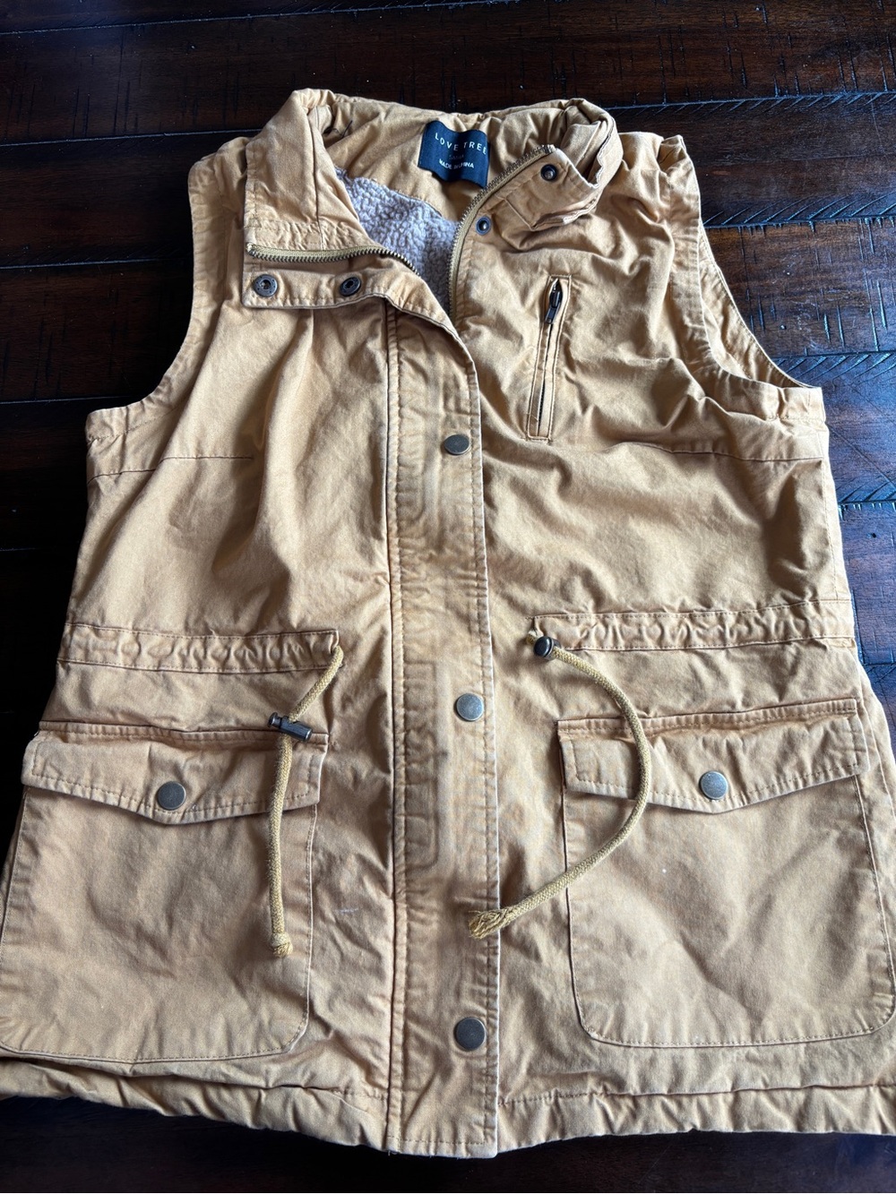 Love Tree Mustard Brown Sherpa-Lined Vest
